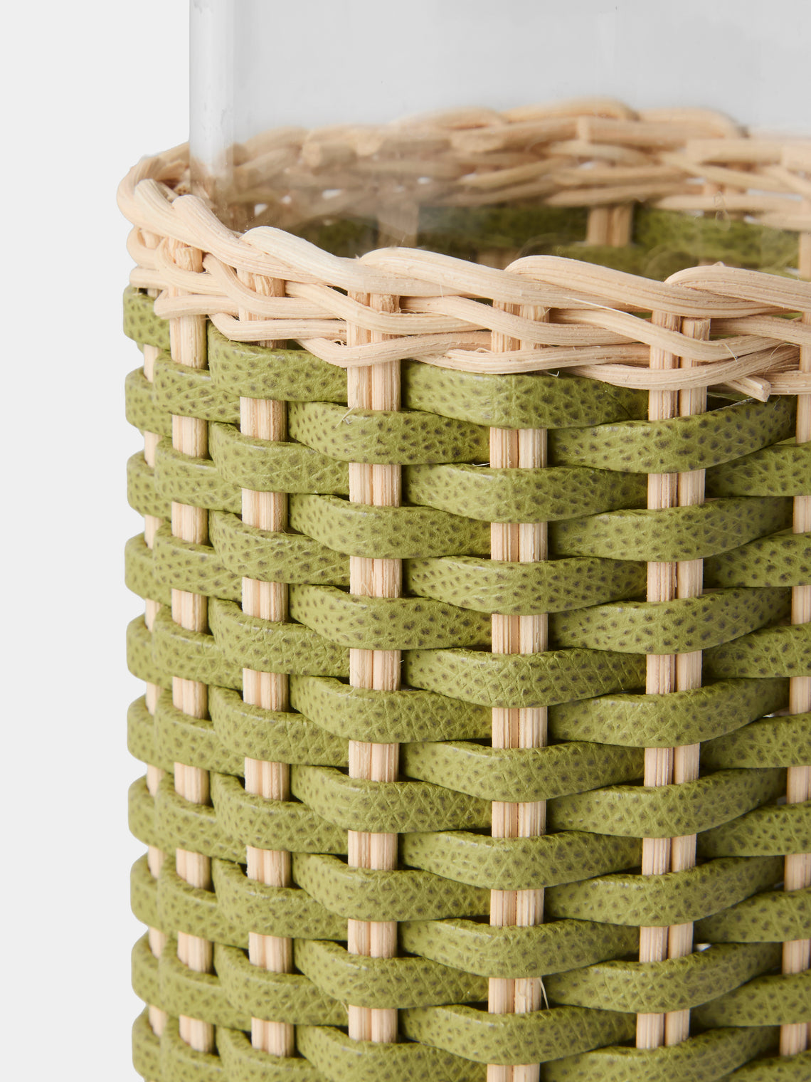 Pigment France - Marseille Leather and Rattan Glass Pitcher (42oz/1.2L) - Green - ABASK