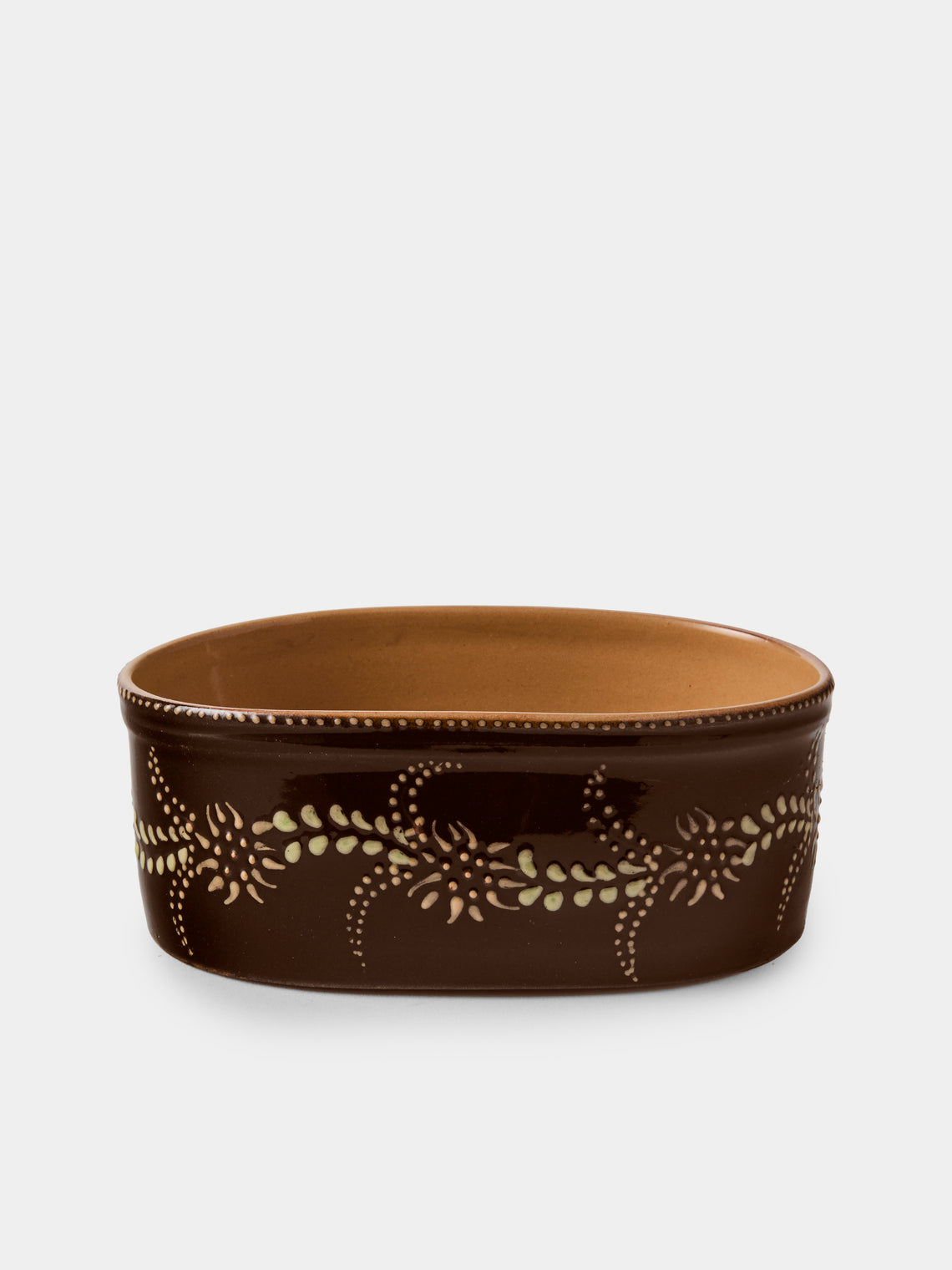 Poterie d’Évires - Flowers Hand-Painted Ceramic Mini Oval Dish - Dark Brown - ABASK - 