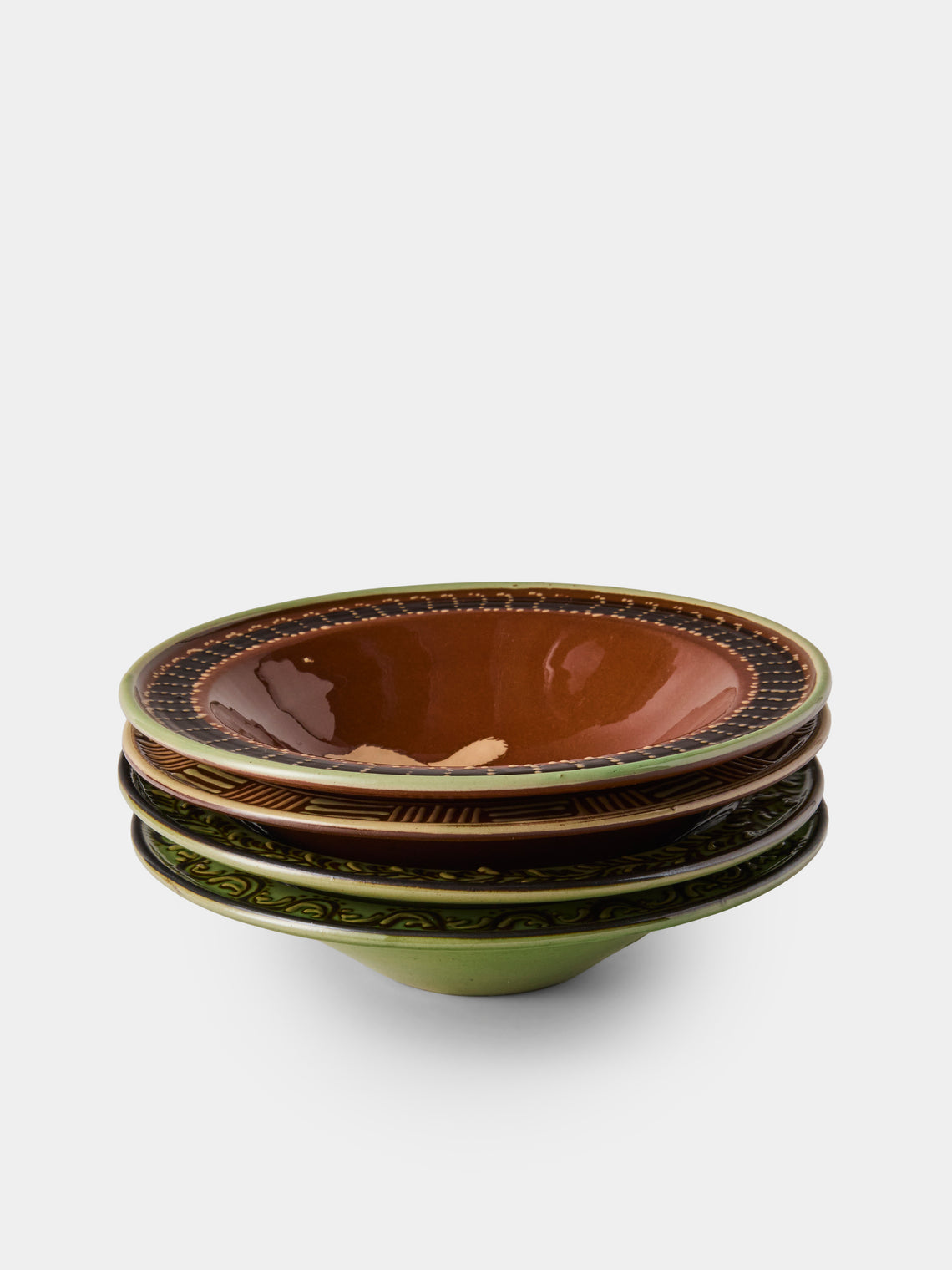 Poterie d’Évires - Animals Hand-Painted Ceramic Breakfast Bowls (Set of 4) - Brown - ABASK