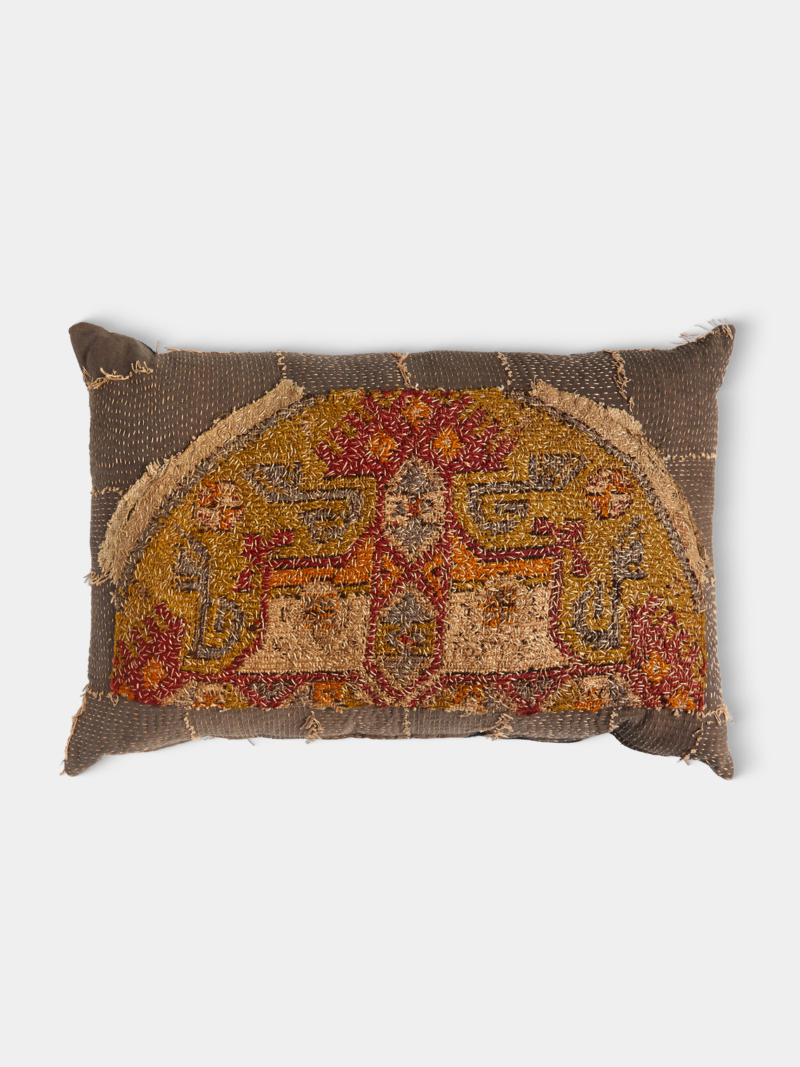 By Walid - 19th-Century Needlepoint Wool and Linen Cushion (31.5in/80cm) - Brown - ABASK - 