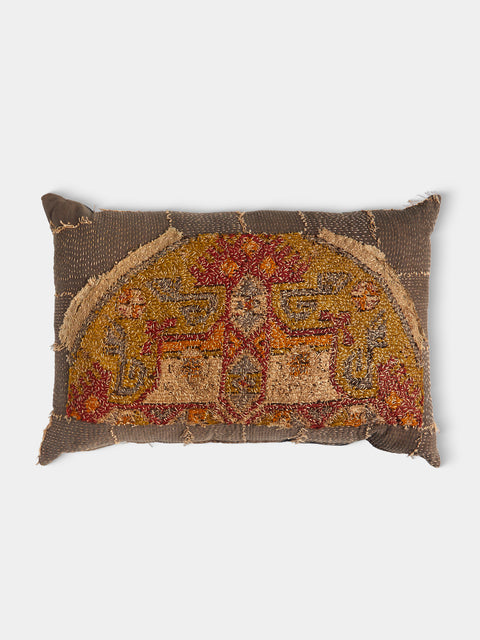 By Walid - 19th-Century Needlepoint Wool and Linen Cushion (31.5in/80cm) - Brown - ABASK - 