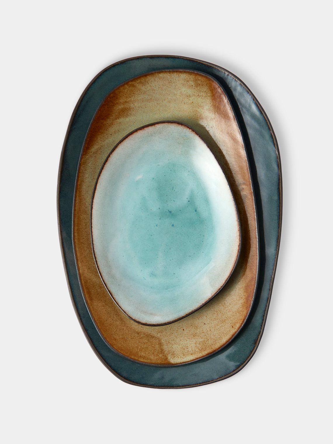 Hana Karim Studio - Hand-Built Stoneware Mixed Platters (Set of 3) - Green - ABASK