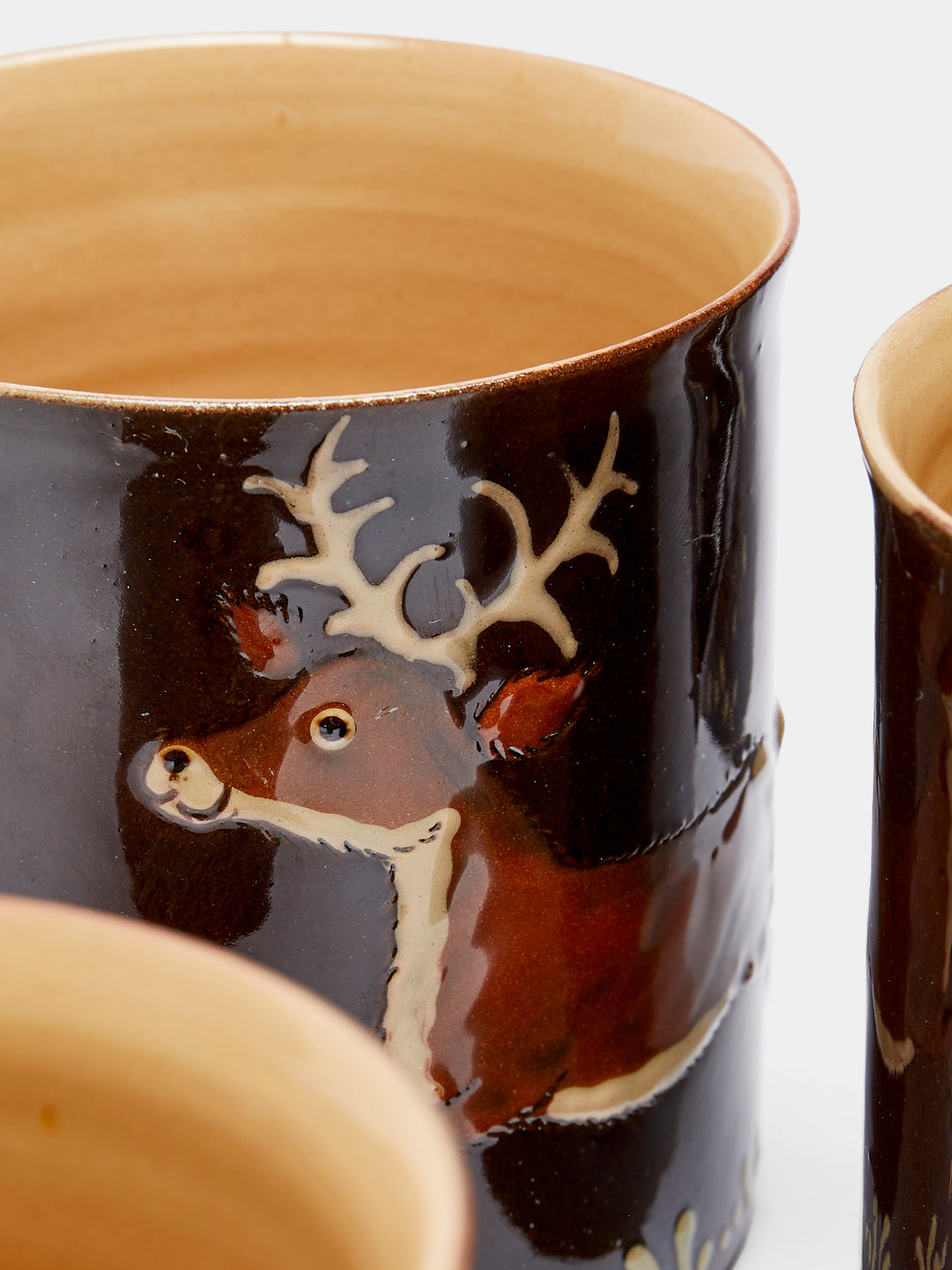Poterie d’Évires - Animals Hand-Painted Ceramic Mugs (Set of 6) - Dark brown - ABASK