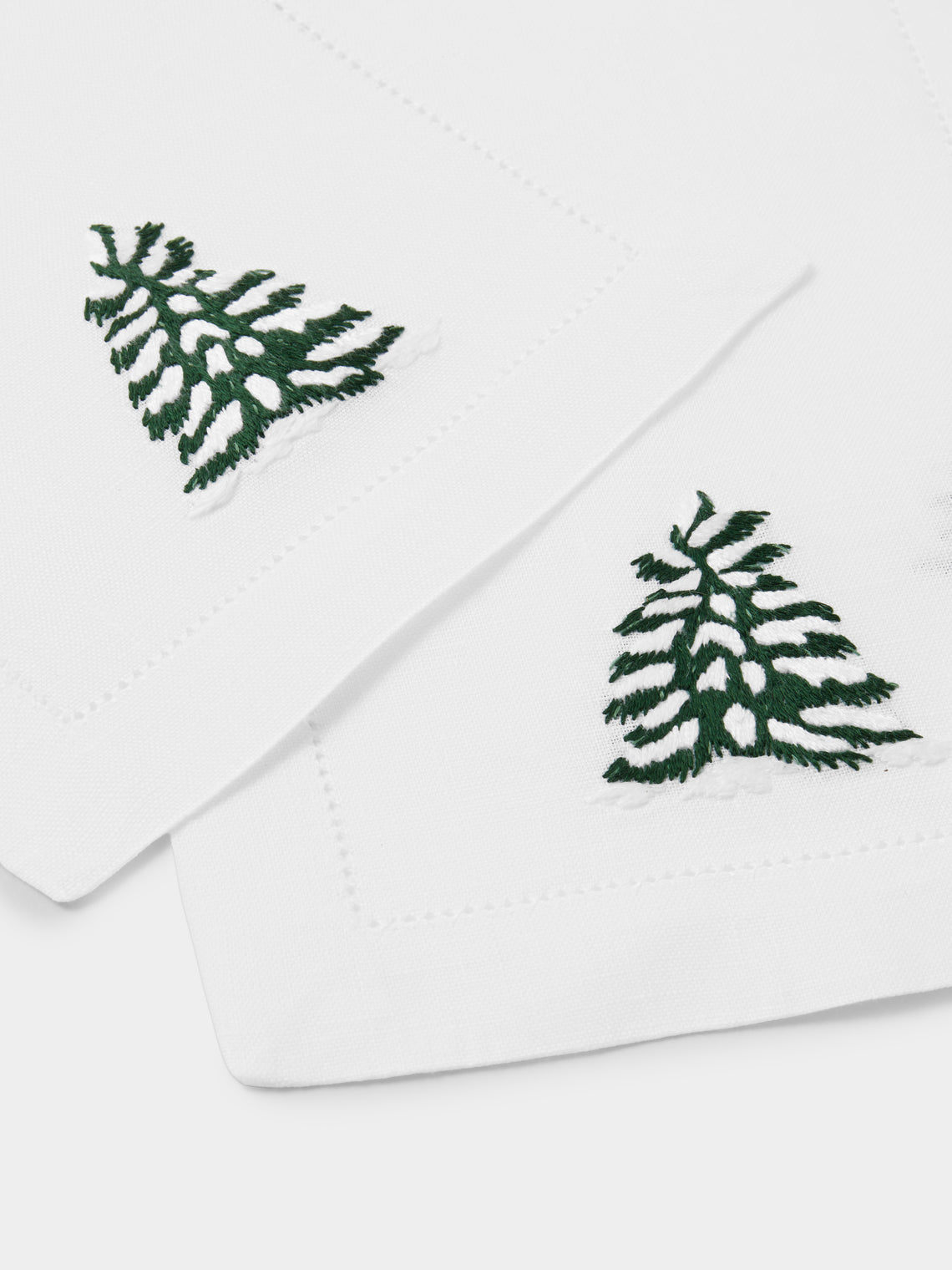 ERI Textiles - | Set of 4 | Winter Forest Hand-Embroidered Linen Napkins - White - ABASK