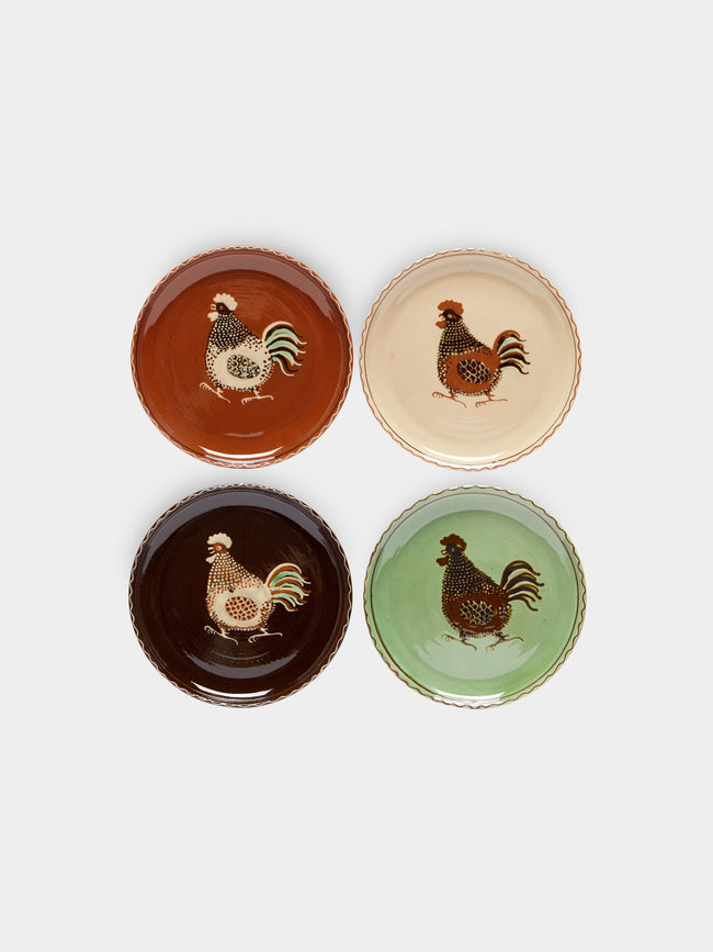 Poterie d’Évires - Chickens Hand-Painted Ceramic Mixed Small Plates (Set of 4) -  - ABASK - 
