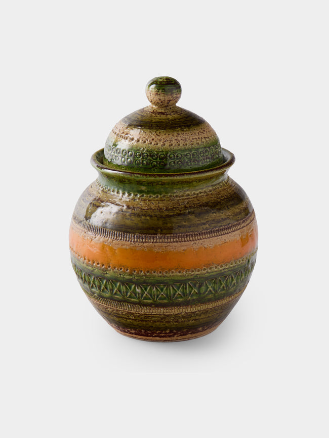 Antique and Vintage - 1960s Bitossi Sahara Ceramic Lidded Jar - Green - ABASK - 