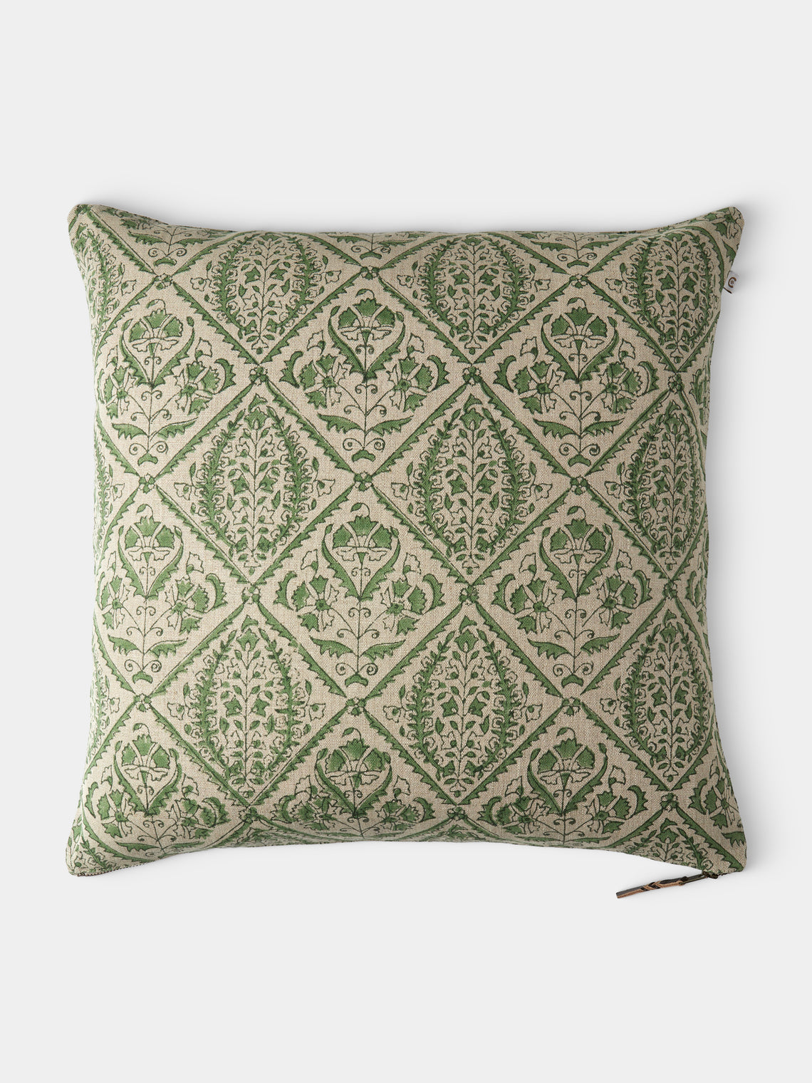 Chamois - Block-Printed Linen Cushions – 19.5in/50cm (Set of 2) - Green - ABASK