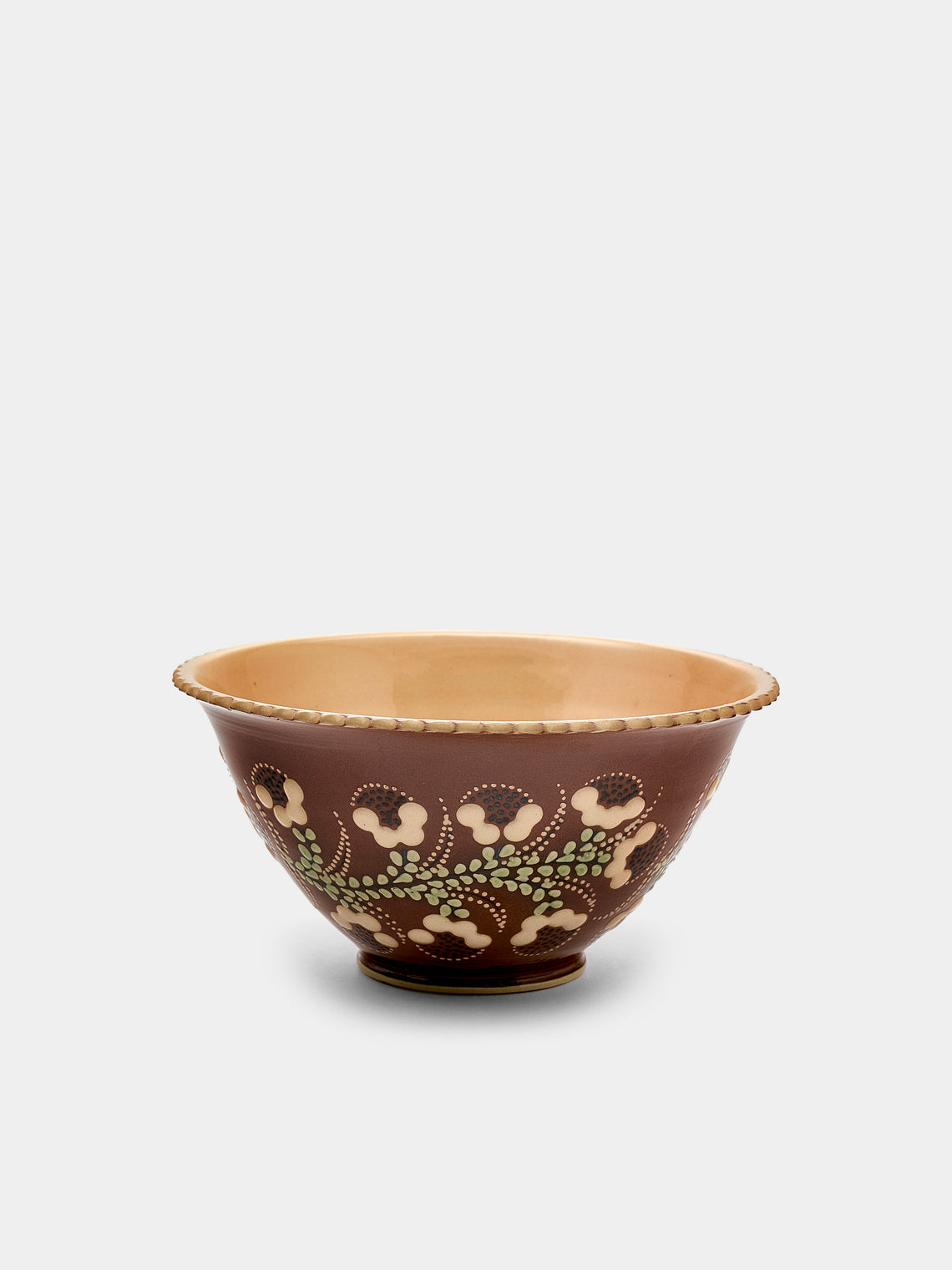 Poterie d’Évires - Flowers Hand-Painted Ceramic Small Fluted Serving Bowl - Light brown - ABASK - 