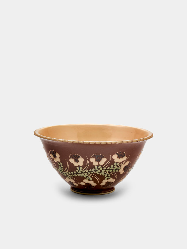 Poterie d’Évires - Flowers Hand-Painted Ceramic Small Fluted Serving Bowl - Light brown - ABASK - 