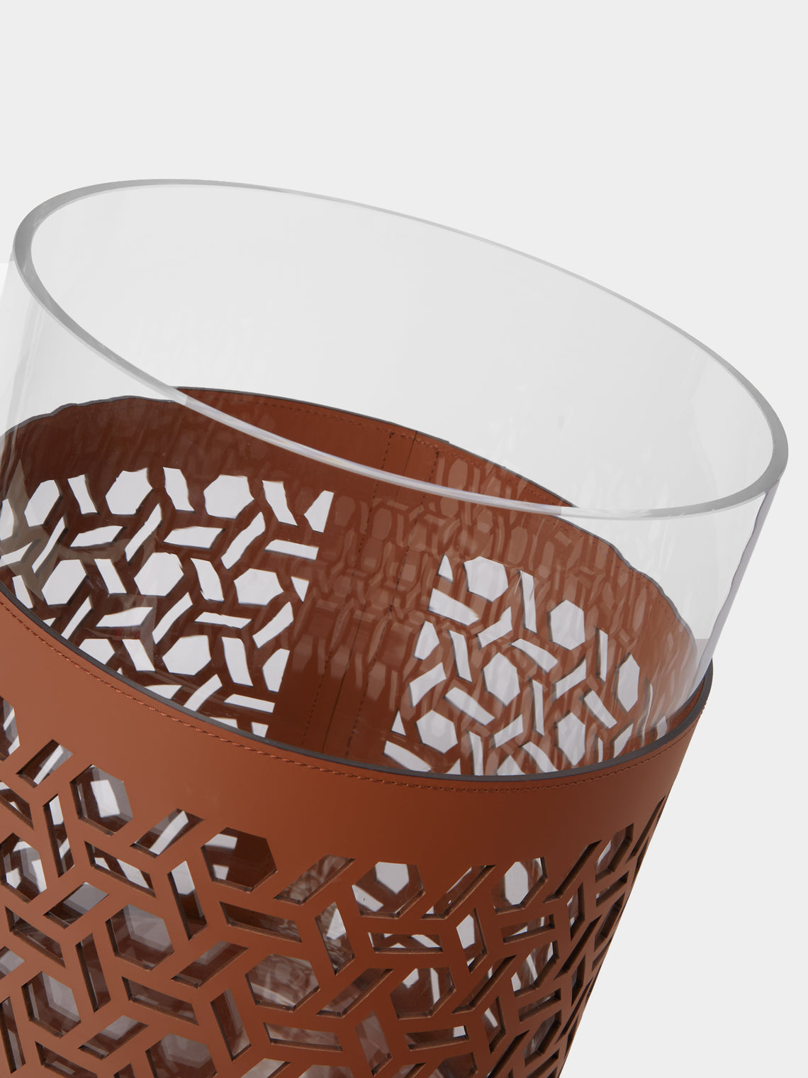 RUDI - Atmosphere Glass and Leather Large Candle Holder - Brown - ABASK