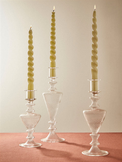 Alya Tannous - | Set of 3 | Ondara Hand-Blown Glass Candlesticks - Clear - ABASK
