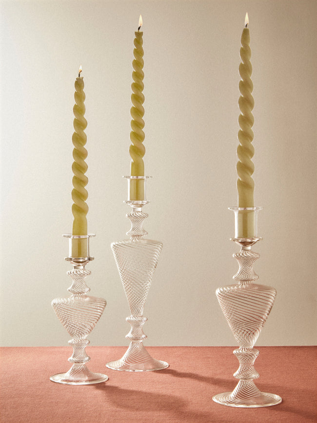 Alya Tannous - | Set of 3 | Ondara Hand-Blown Glass Candlesticks - Clear - ABASK