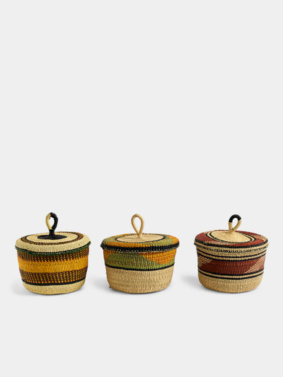 Baba Tree - Banasco Handwoven Elephant Grass Lidded Storage Baskets (Set of 2) - Multiple - ABASK - 