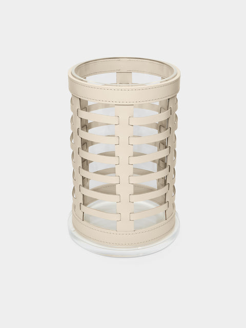Riviere - Barcelona Water-Resistant Leather 
Hurricane Candle Holder - Ivory - ABASK - 
