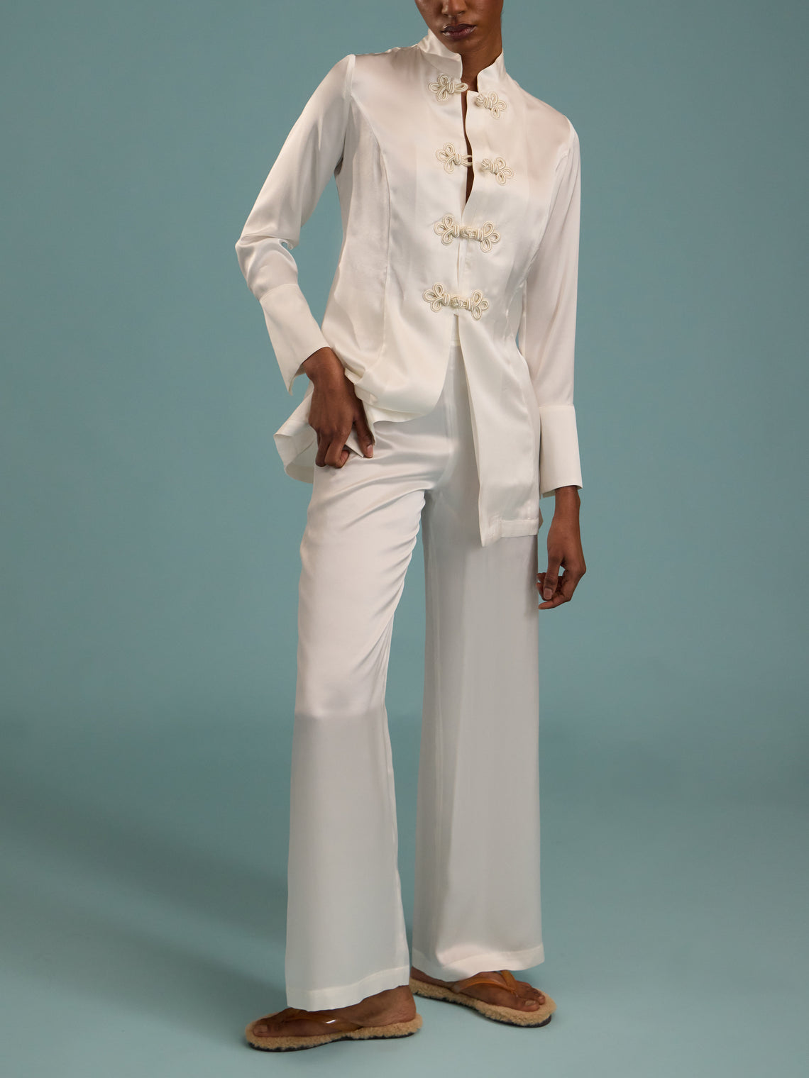 Loretta Caponi - Azalea Silk Pajama Set | Size: XS - White - ABASK