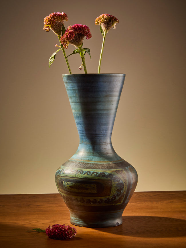 Antique and Vintage - 1960s Jean de Lespinasse Ceramic Vase (18.5in/47.5cm) - Blue - ABASK