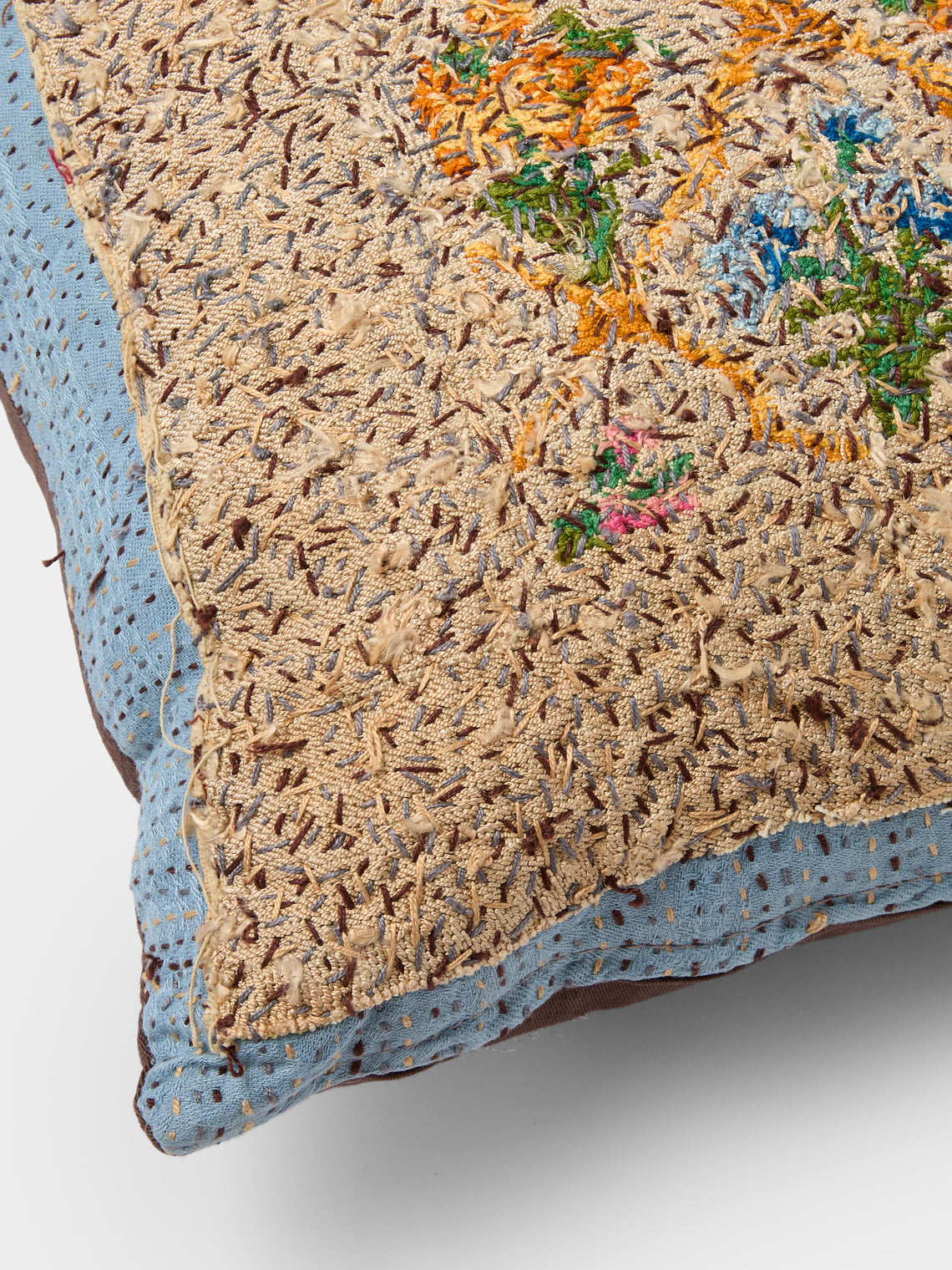 By Walid - 19th-Century Needlepoint Wool and Damask Cushion (21in/54cm) - Multiple - ABASK