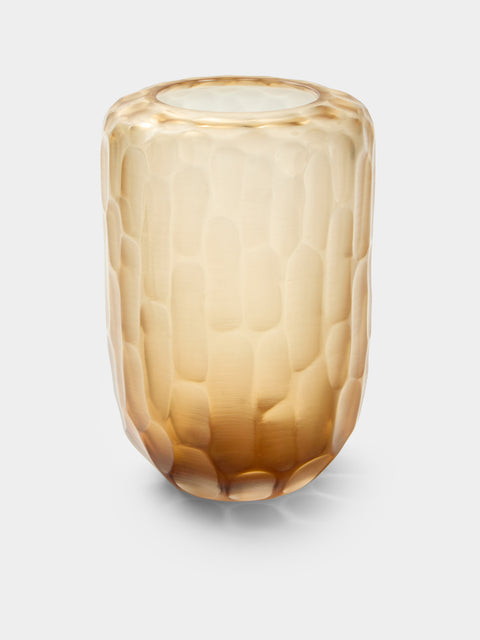 Micheluzzi Glass - Rullo Miele Bamboo Hand-Blown Murano Glass Vase (8.5in/22cm) - Yellow - ABASK - 