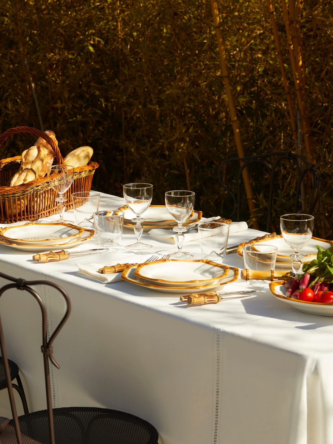 Volga Linen - Diamond-Stitch Linen Rectangular Tablecloth - White - ABASK