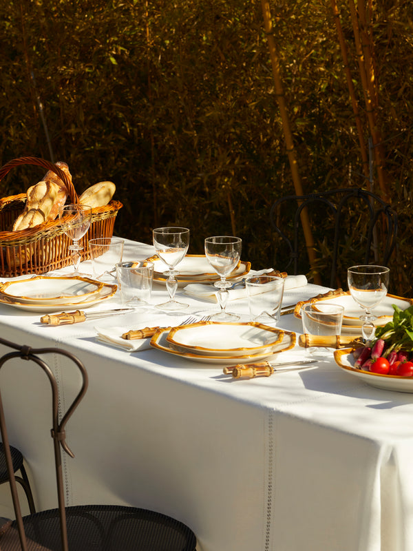 Volga Linen - Diamond-Stitch Linen Rectangular Tablecloth - White - ABASK