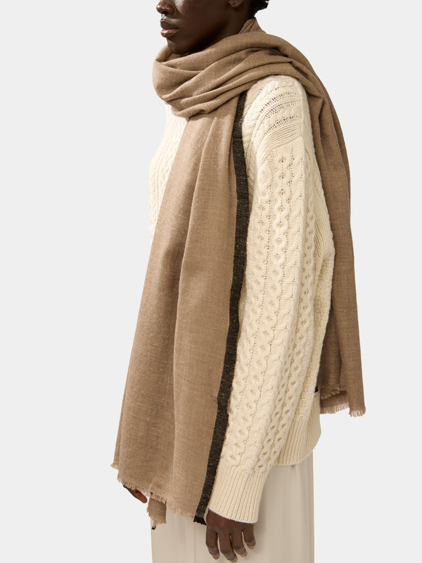 Me & K - Cashmere Border-Stripe Scarf - Natural - ABASK