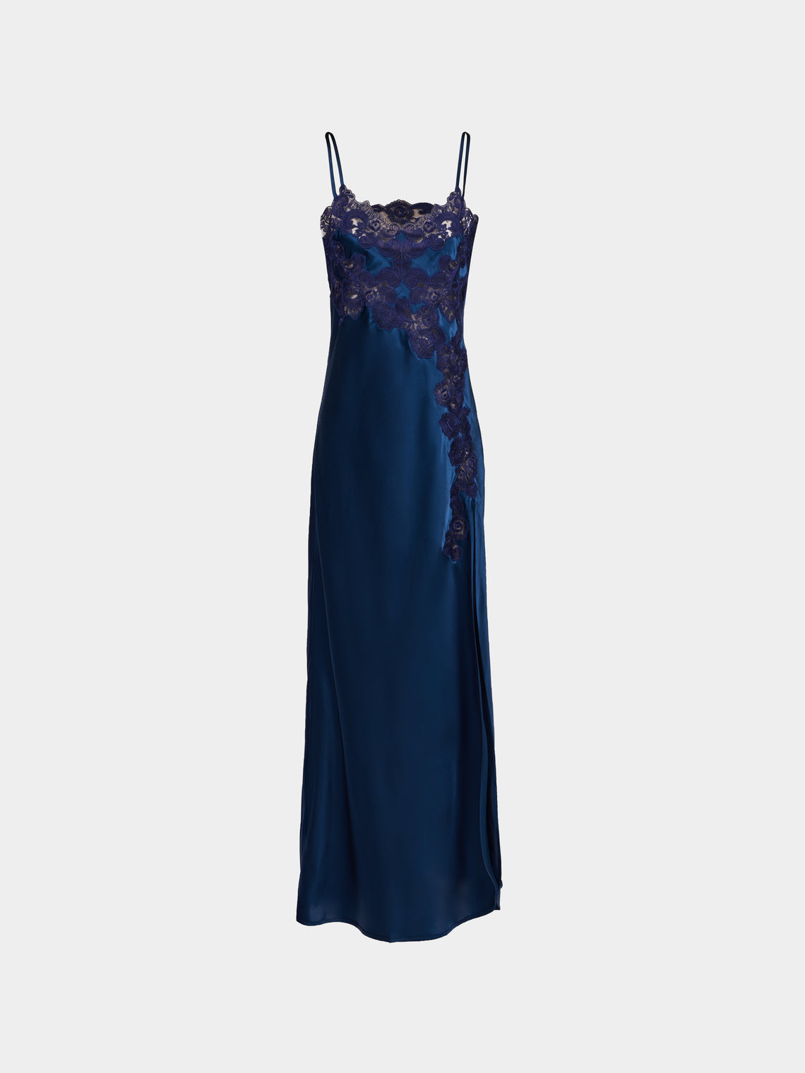 Loretta Caponi - Giadeite Silk and Lace Long Dress | Size: XS - Navy - ABASK - 