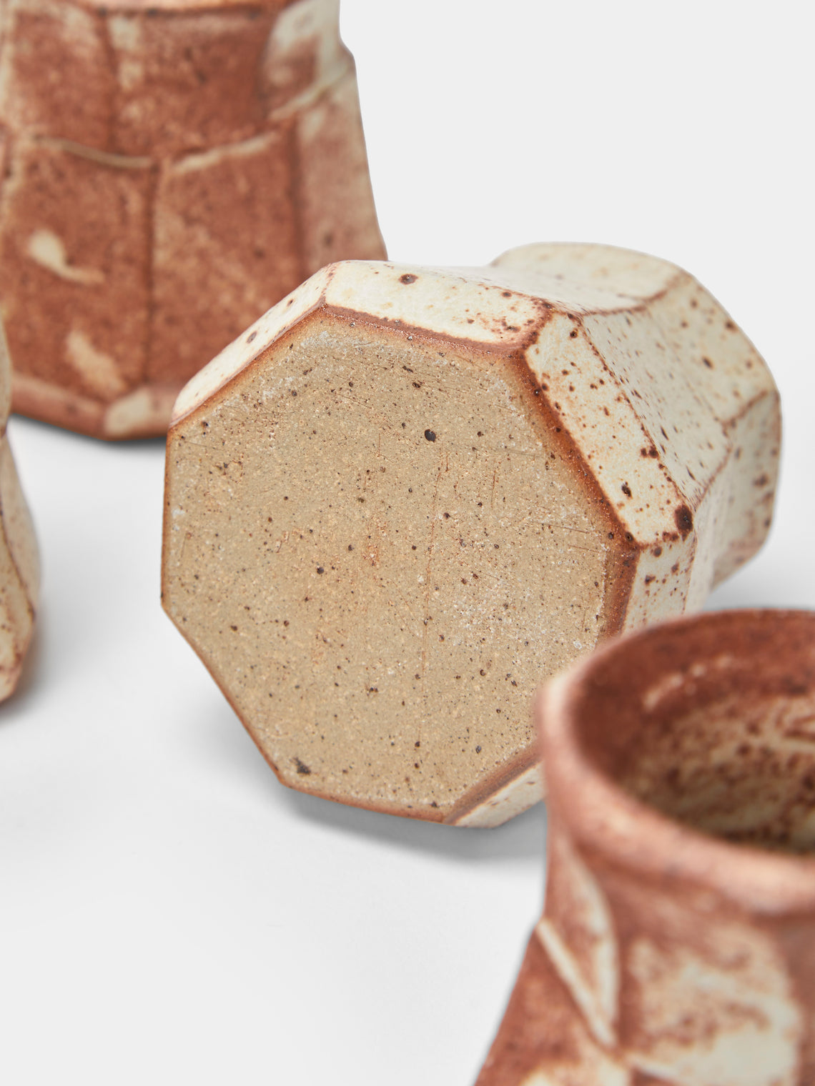 Adam Ross - Hand-Thrown Ceramic Faceted Egg Cups (Set of 4) - Beige - ABASK