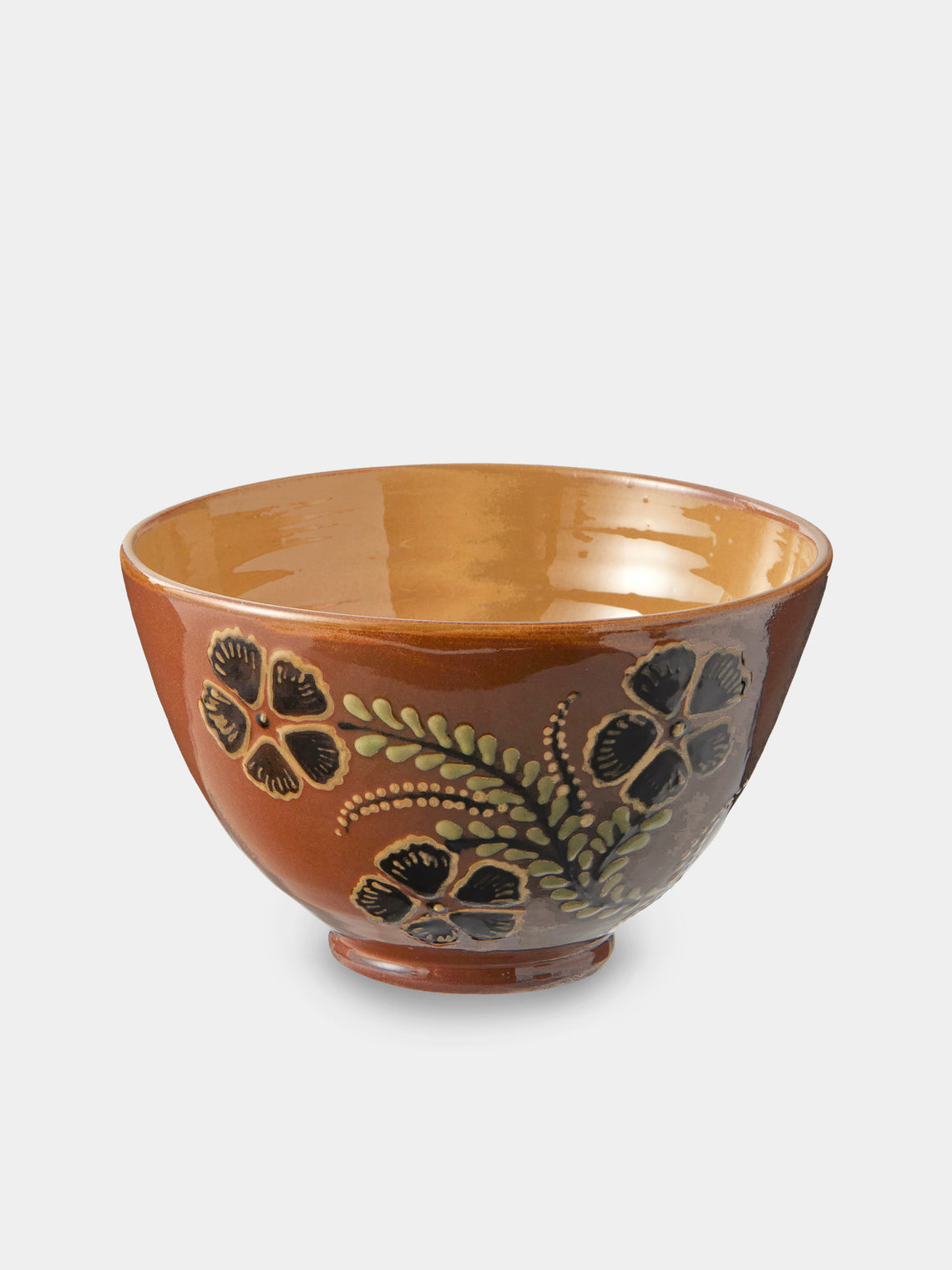 Poterie d’Évires - Flowers Hand-Painted Ceramic Grand Bowls (Set of 4) - Light Brown - ABASK