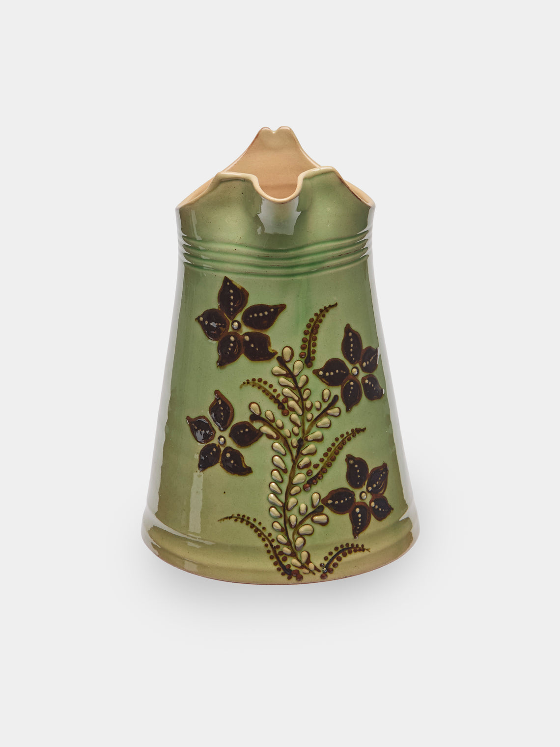 Poterie d’Évires - Flowers Hand-Painted Ceramic Milk Jug - Green - ABASK