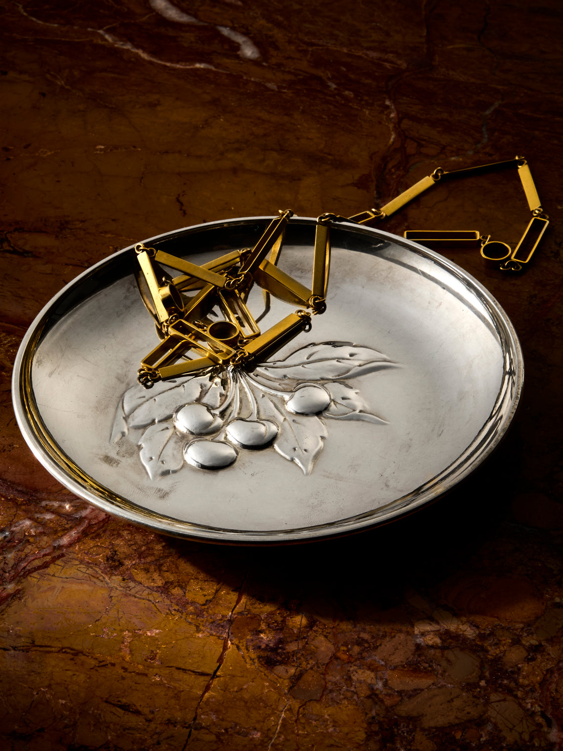 Antique and Vintage - 1950s Flower Silver-Plated Trinket Tray - Silver - ABASK