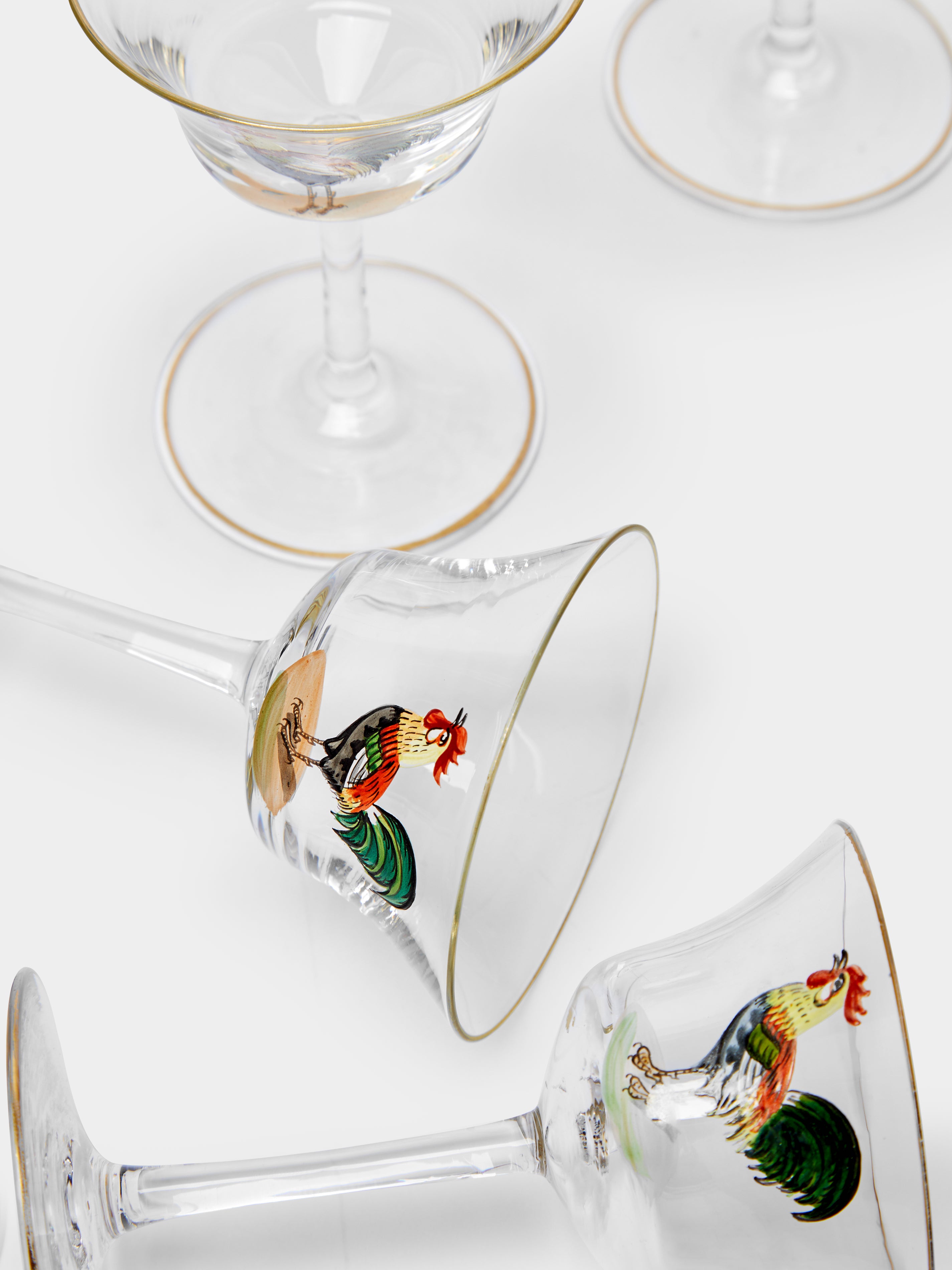 Clear 1920 French Art Deco Cockerel Cocktail Glasses (Set of 6) by Antique and Vintage