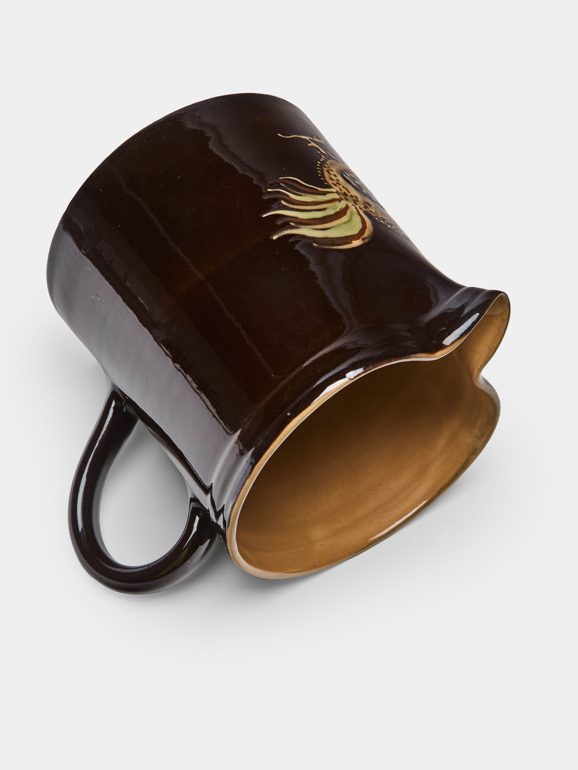 Poterie d’Évires - Chickens Hand-Painted Ceramic Straight-Edge Jug (34oz/1L) - Dark brown - ABASK
