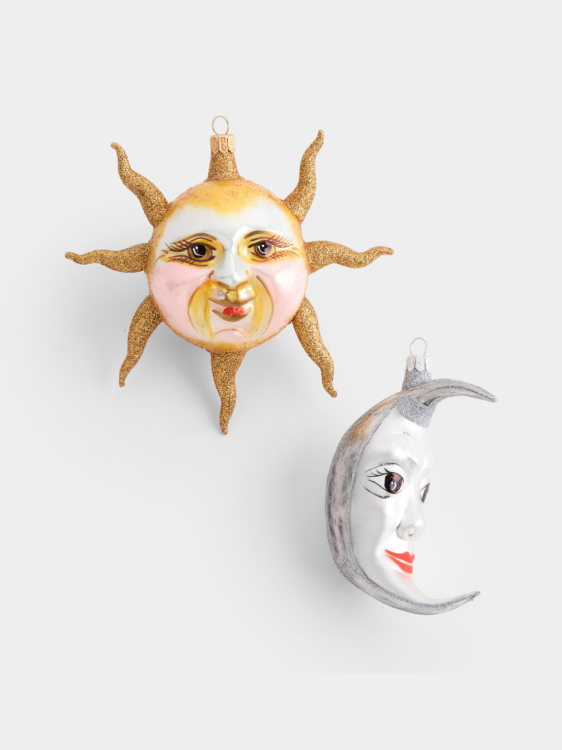 ABASK Decorations - Sun and Moon Hand-Blown Glass Baubles (Set of 2) - Yellow - ABASK