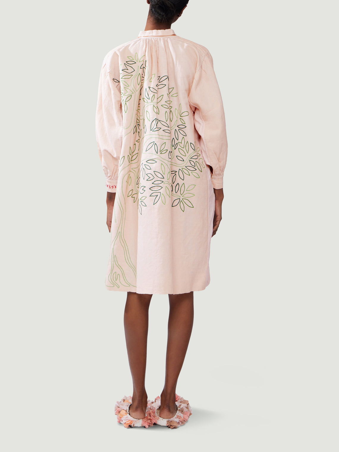 Kilometre Paris - The Olive Tree Hand-Embroidered Linen Dress | One Size - Light pink - ABASK
