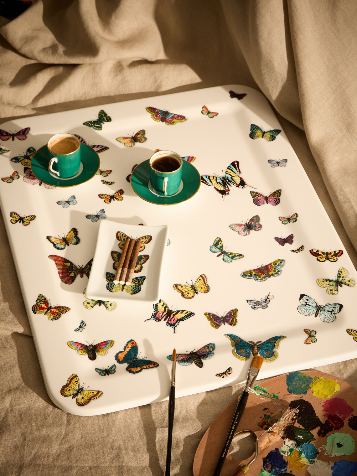 Fornasetti - Farfalle Wood Tray (23.5in/60cm) - Multiple - ABASK