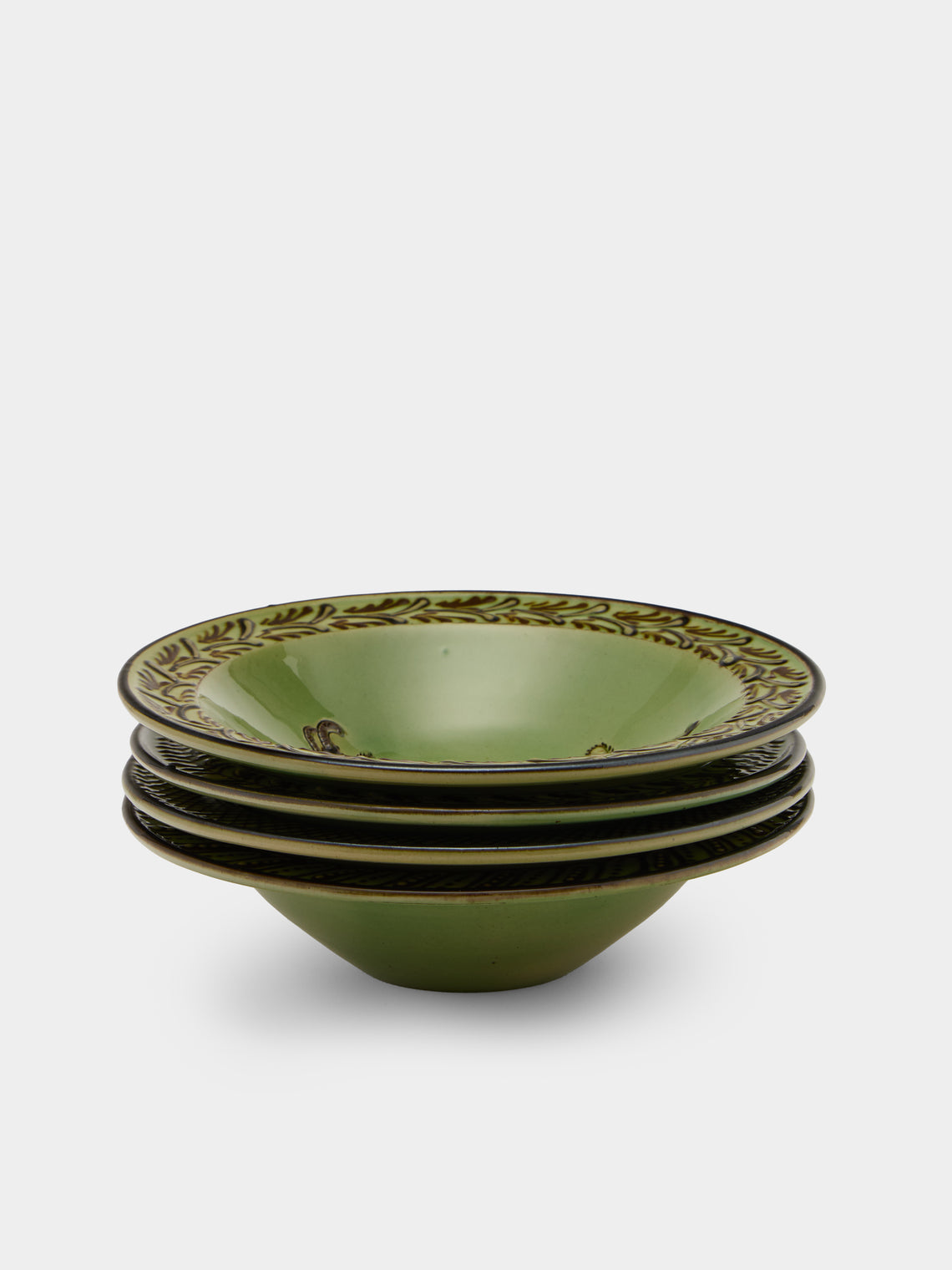 Poterie d’Évires - Animals Hand-Painted Ceramic Breakfast Bowls (Set of 4) - Green - ABASK