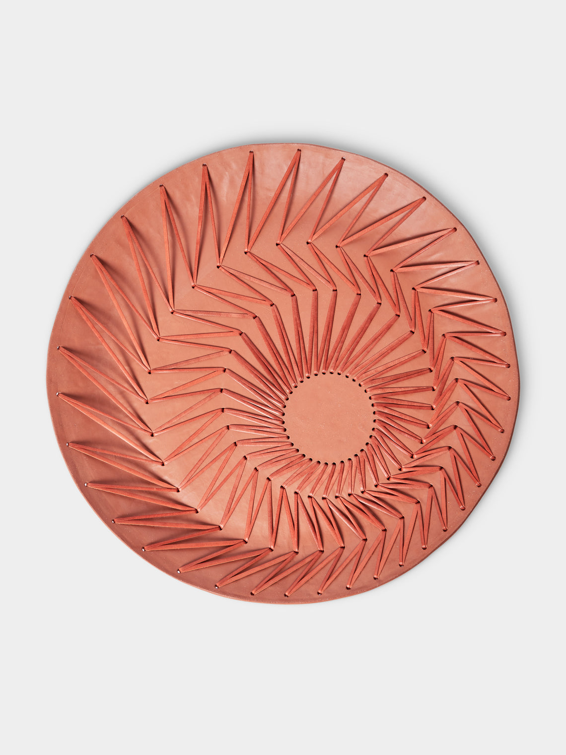 Silver Sentimenti - Gladiator Stoneware and Leather Round Tray (21in/54cm) - Orange - ABASK