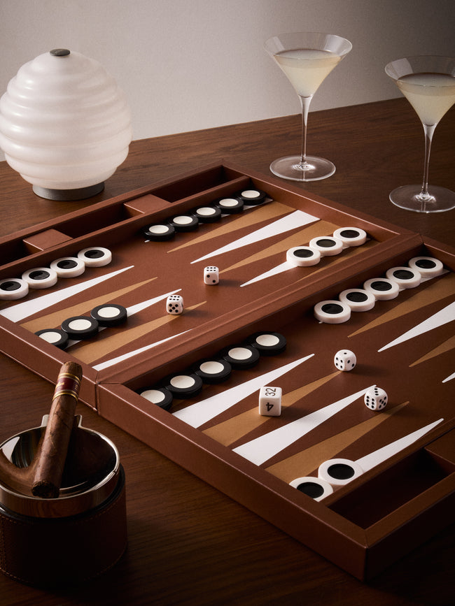 Riviere - Eva Handwoven Leather Backgammon Set - Brown - ABASK