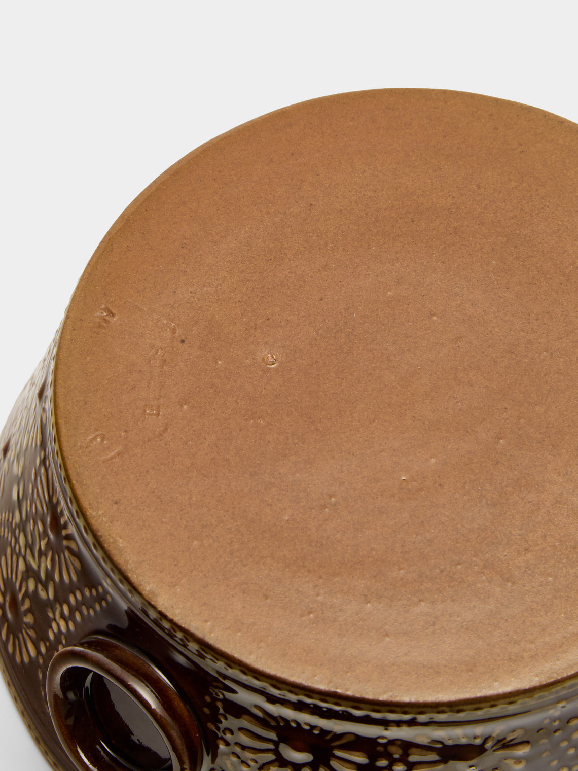 Poterie d’Évires - Flowers Hand-Painted Ceramic Small Handled Serving Bowl - Dark brown - ABASK