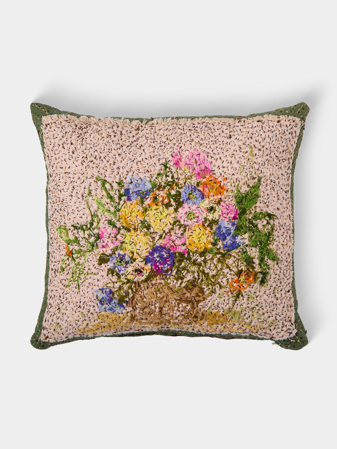 By Walid - 19th-Century Victorian Needlepoint Wool and Damask Cushion (20in/51cm) - Multiple - ABASK - 