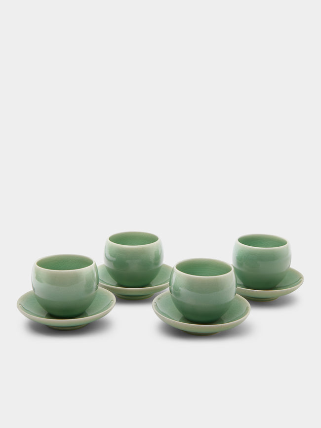 Jinho Choi - Celadon Teacups and Saucers (Set of 4) -  - ABASK