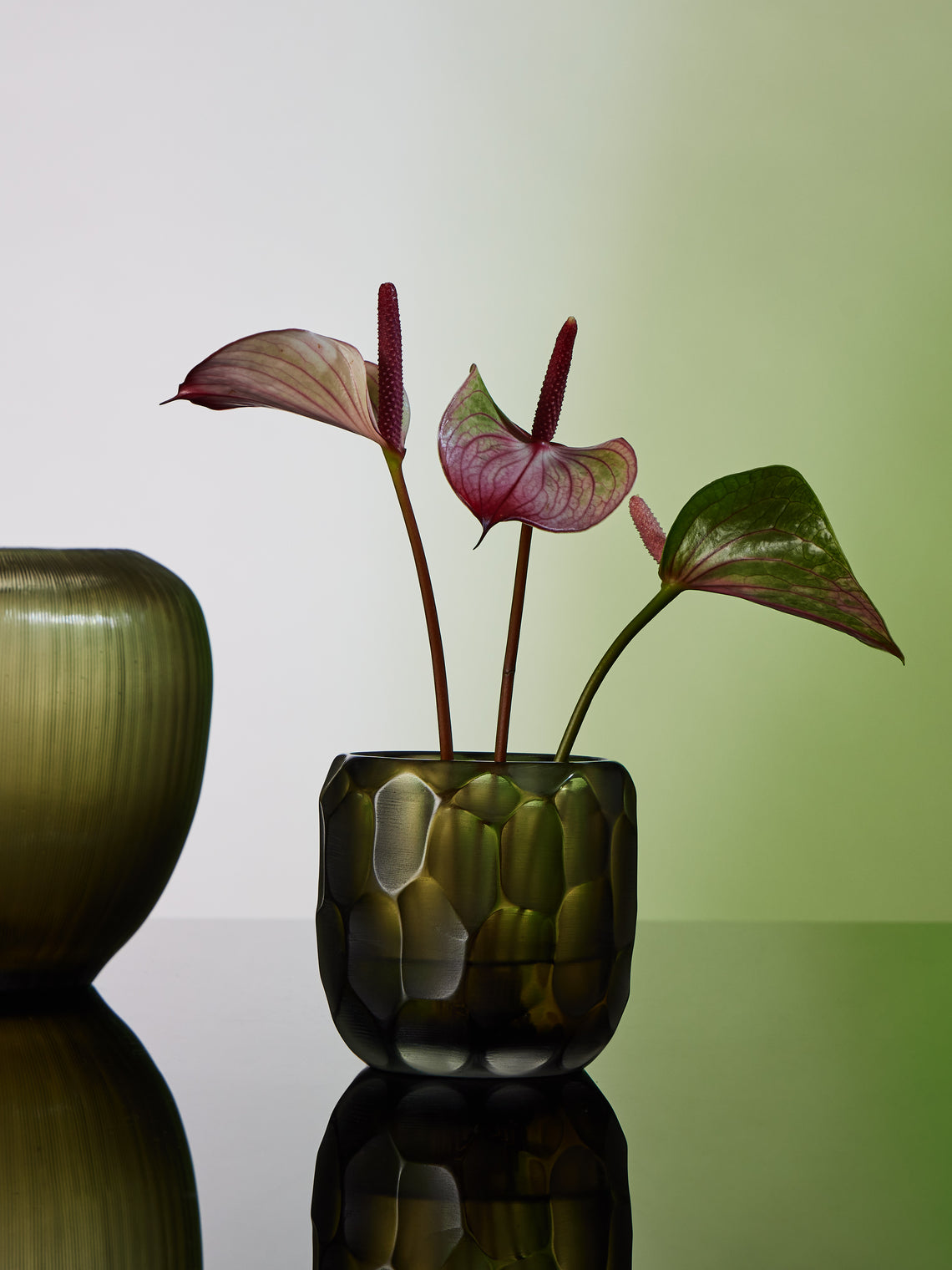 Micheluzzi Glass - Rullo Laguna Bamboo Hand-Blown Murano Glass Vase (4.5in/11cm) - Green - ABASK