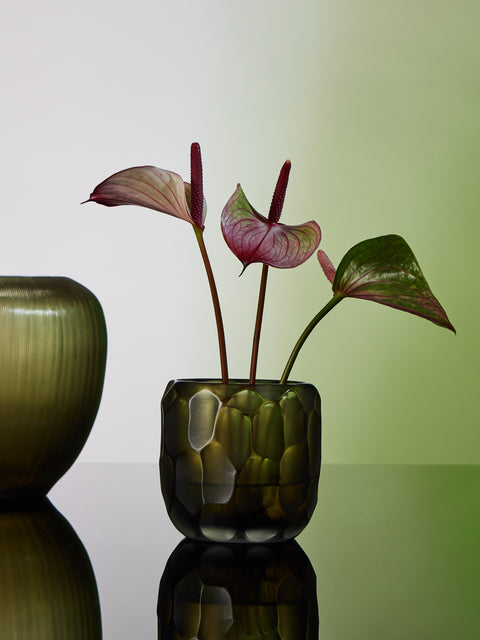 Micheluzzi Glass - Rullo Laguna Bamboo Hand-Blown Murano Glass Vase (4.5in/11cm) - Green - ABASK