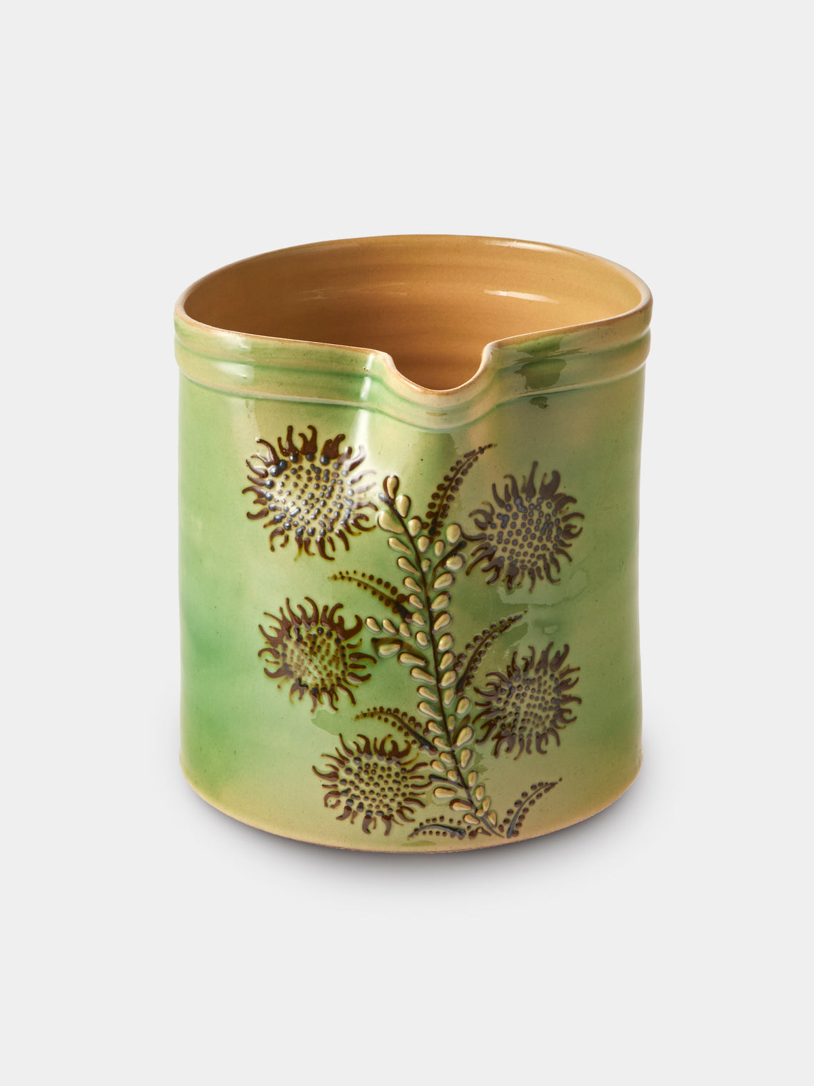 Poterie d’Évires - Flowers Hand-Painted Ceramic Straight-Edge Medium Jug - Green - ABASK