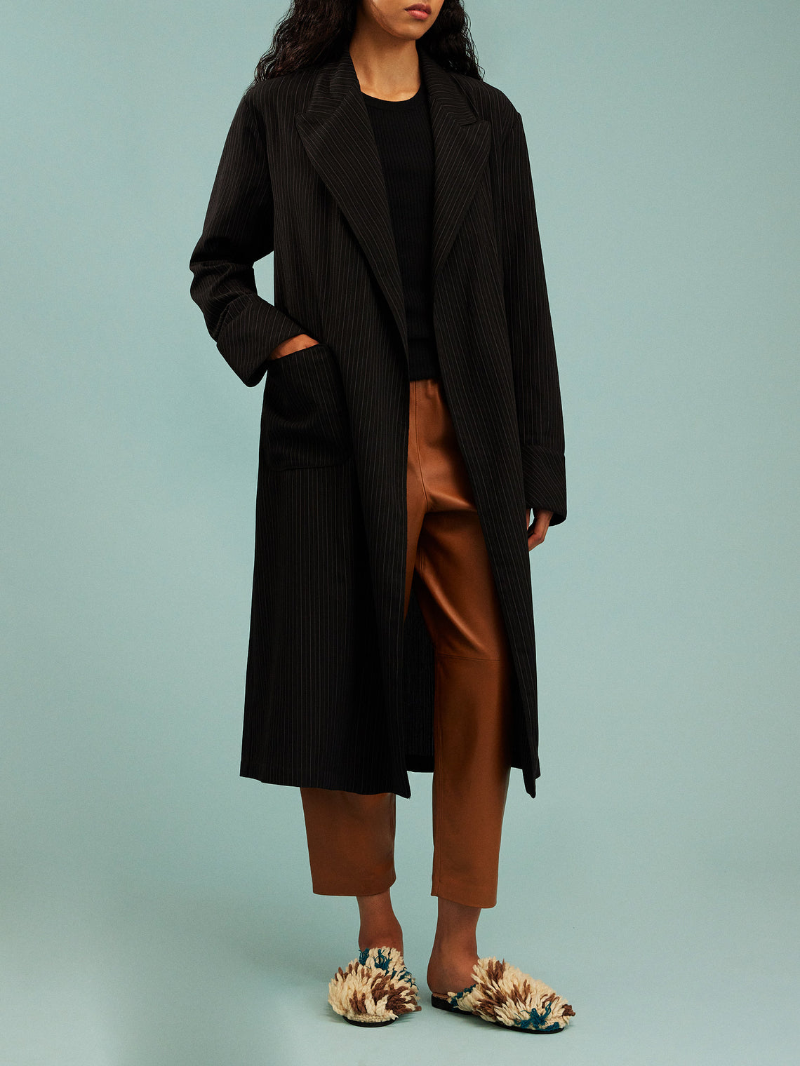 Dorso - The Gessato Wool Robe | Size: S - Black - ABASK