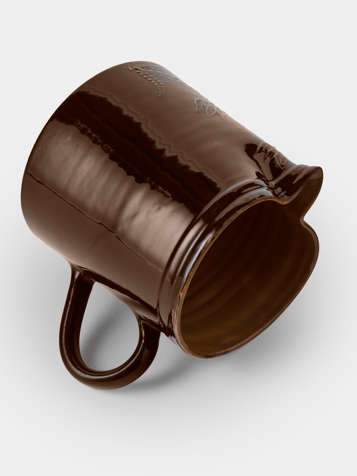 Poterie d’Évires - Flowers Hand-Painted Ceramic Straight-Edge Medium Jug - Dark Brown - ABASK