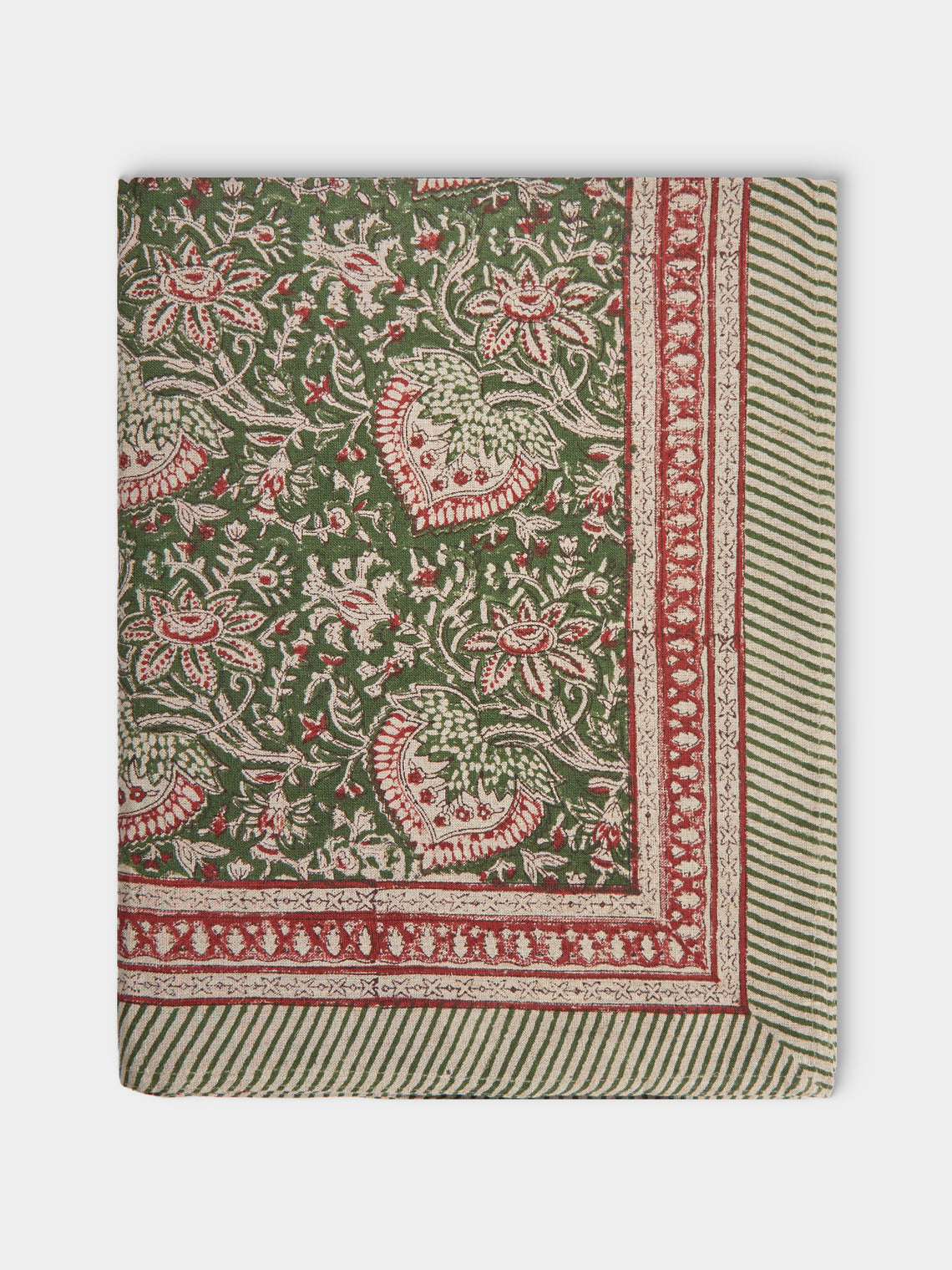 Chamois - Oriental Block-Printed Linen Rectangular Tablecloth (138in/3.5m) - Multiple - ABASK - 