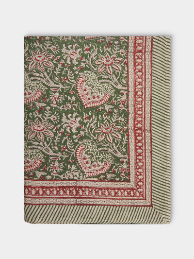 Chamois - Oriental Block-Printed Linen Rectangular Tablecloth (138in/3.5m) - Multiple - ABASK - 