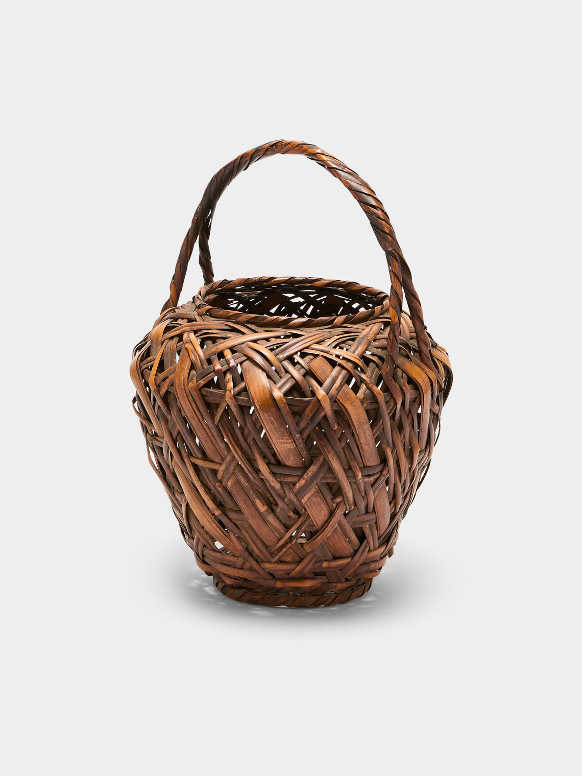 Antique and Vintage - Mid-Century Japanese Bamboo Ikebana Basket - Brown - ABASK