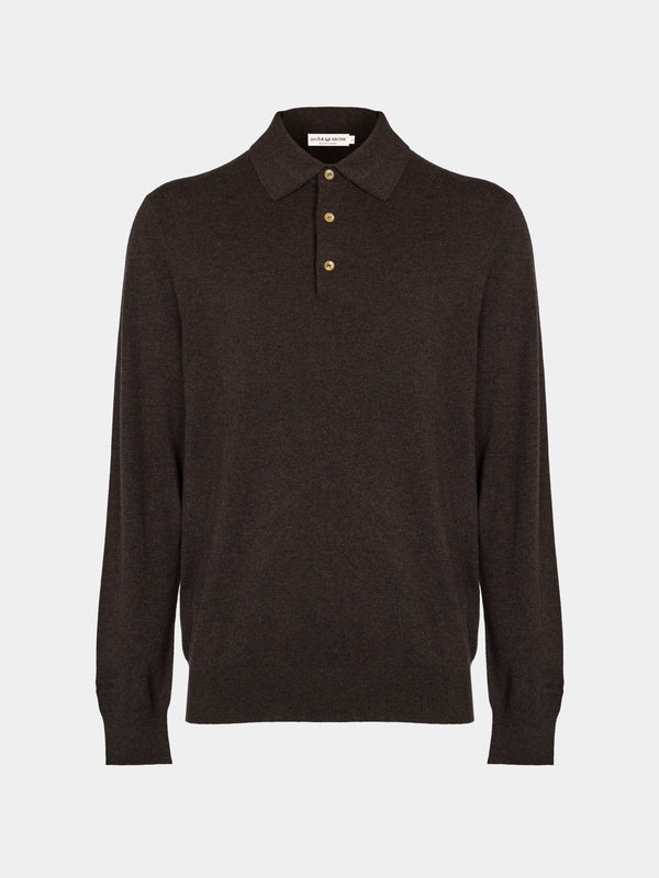 Arch4 - Chapman Baby Goat Cashmere Long-Sleeved Polo Top | Size: M - Brown - ABASK - 